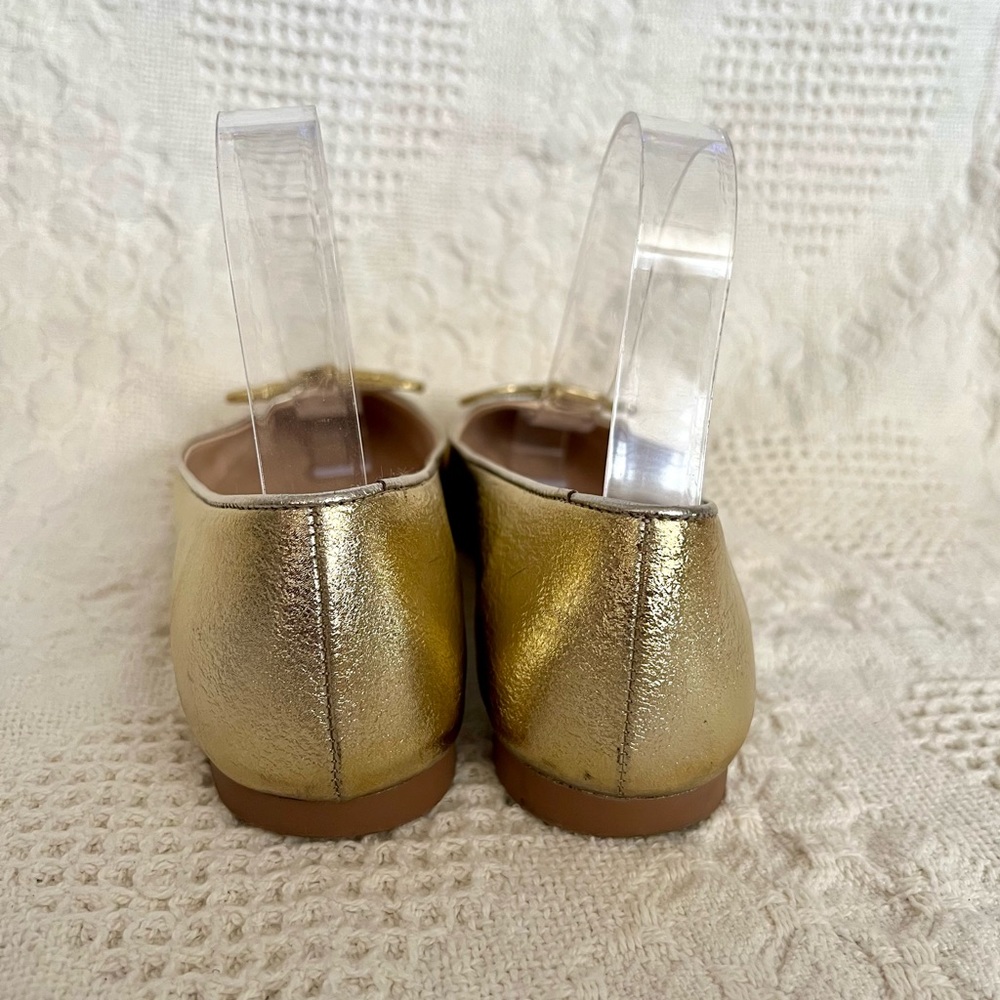 Stuart Weitzman Gabby Bow Flats Gold Silver Metallic Pointed Toe Comfortable - Picture 8 of 10